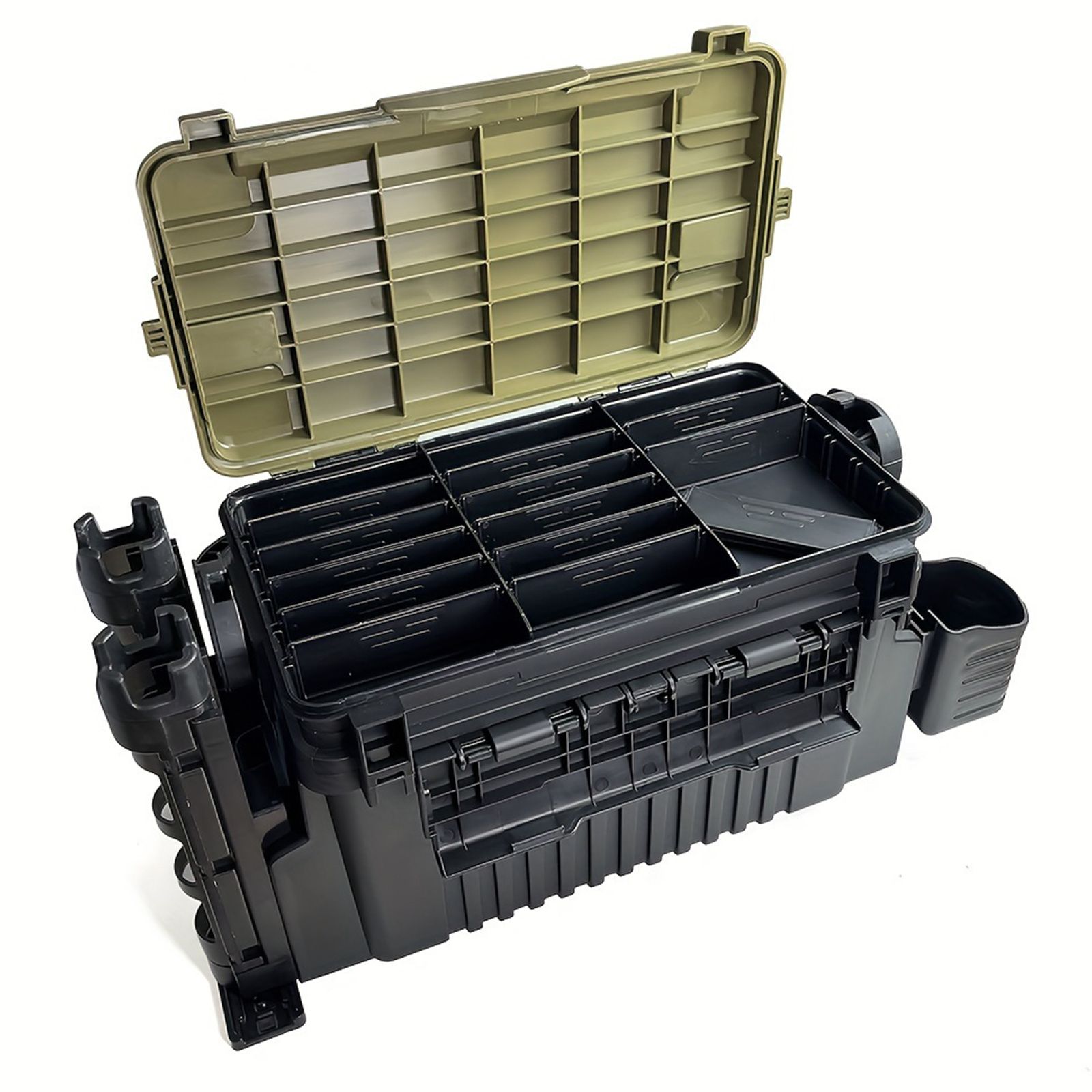 Double-layer multi-function outdoor storage fishing box, can be used as a stool, convenient storage of various fishing lines, bait, live fish. - Image 6