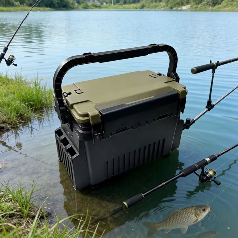 Double-layer multi-function outdoor storage fishing box, can be used as a stool, convenient storage of various fishing lines, bait, live fish. - Image 7