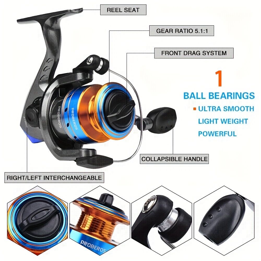 Proberus fishing rod reel set, including spinning reel, 1.8-meter fishing rod, fishing line, artificial bait, lead weight hook, complete set with storage bag - Image 5