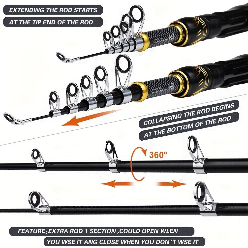 Proberus fishing rod reel set, including spinning reel, 2.4-meter fishing rod, fishing line, artificial bait, lead weight hook, complete set with storage bag - Image 3