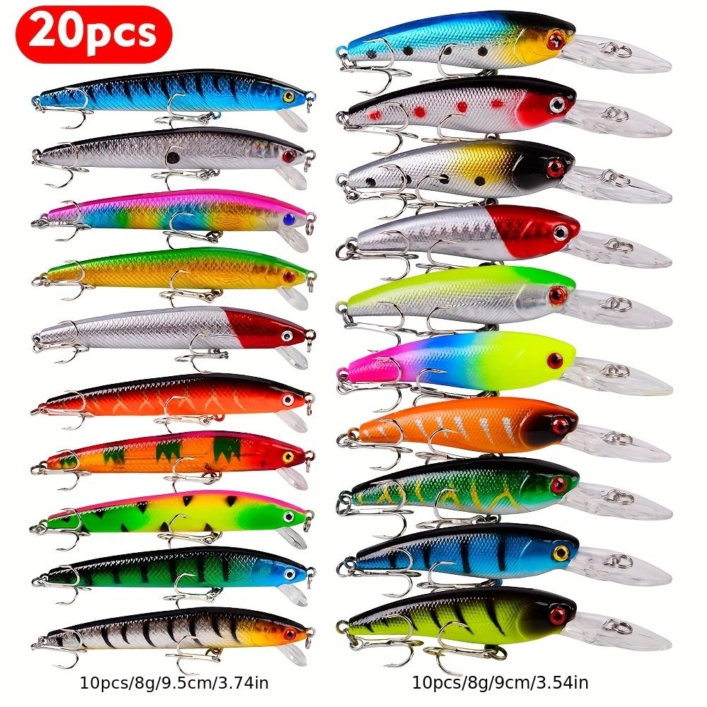 Proberos 20-piece fishing tackle set | hard bait set, suitable for striped bass and bass | scoop hook lure, minnow lure, jumper, pencil-shaped swim bait, fish hook, sea bass lure - Image 1