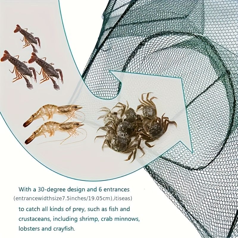 1 piece foldable hexagonal fishing net, various sizes - portable PA nylon net, suitable for mackerel, red crab, crab, etc. - dark green, easy outdoor fishing tool, suitable for Father's Day and holidays, fishing net - Image 3