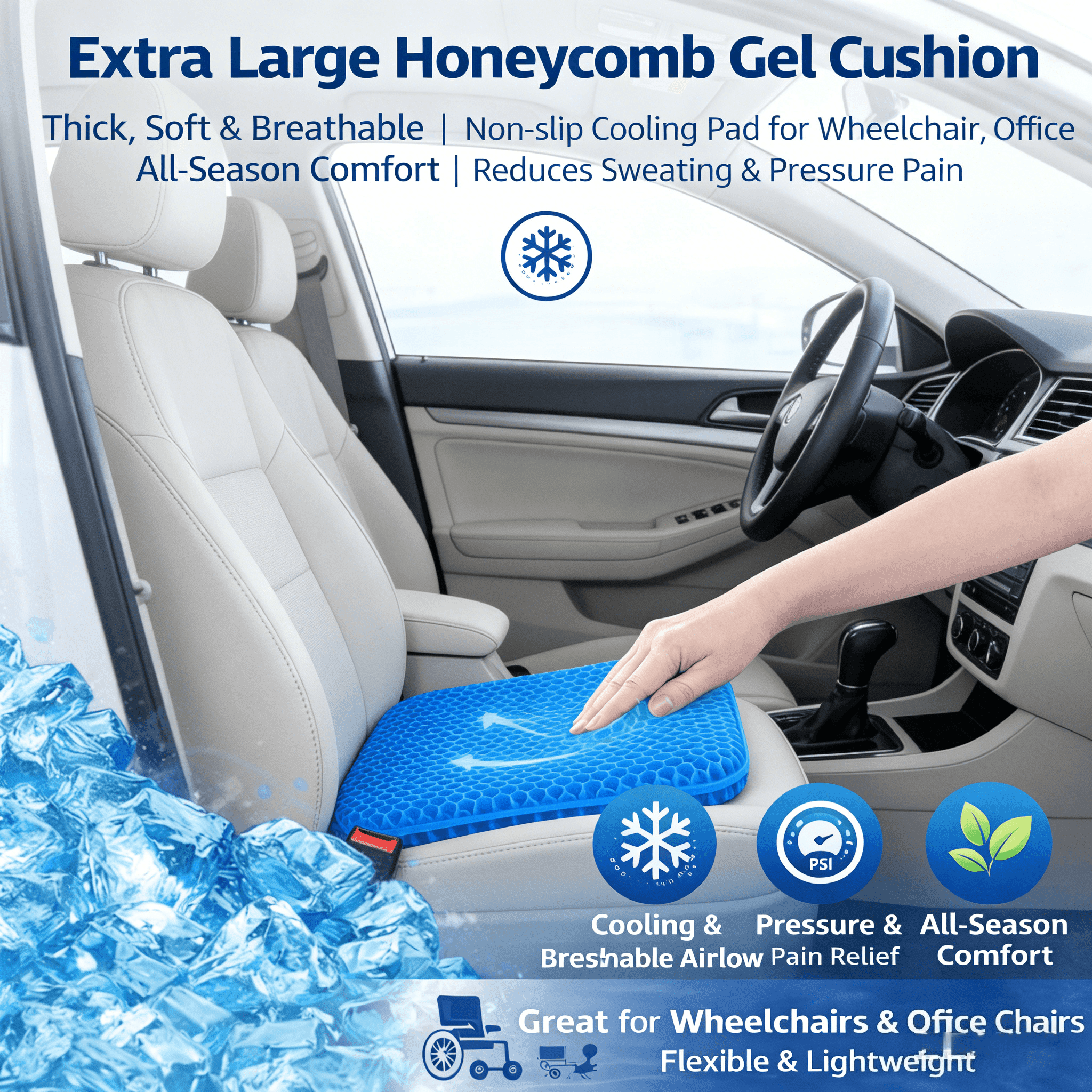 Ultra-large gel honeycomb cushion - Thick, soft, breathable, slip-resistant cooling pad, suitable for wheelchairs, offices - reduces sweating and pressure pain, all-season, lightweight, adjustable, comfortable all year round | breathable - Image 4