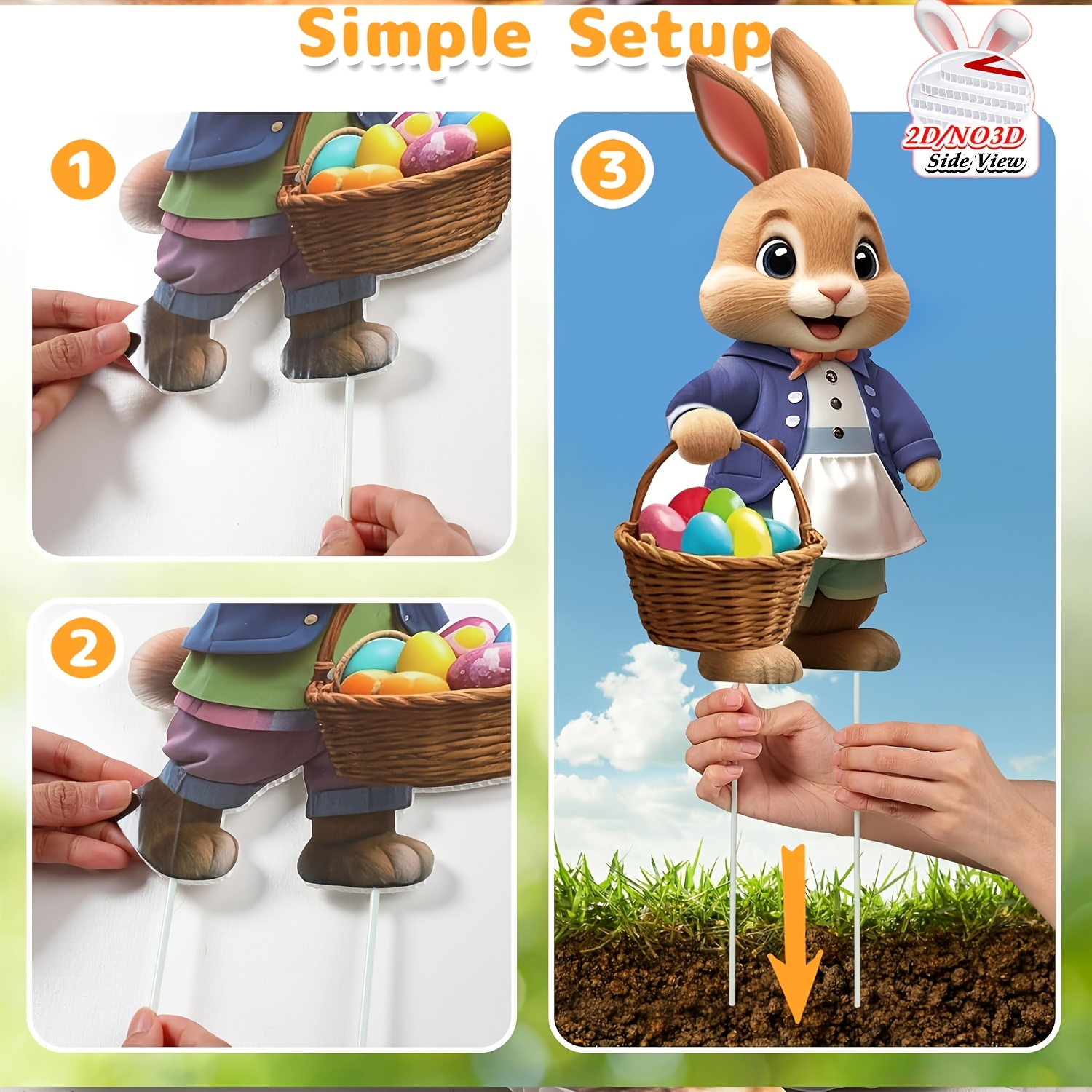 2DFlat, 8pcs Easter Gentleman Rabbit Group Decoration, exquisite shape holding egg basket / carrot rabbit, fashionable dress design outdoor waterproof easy to install props, spring courtyard atmosphere Gentleman Rabbit Group Plaque Decoration - Image 2