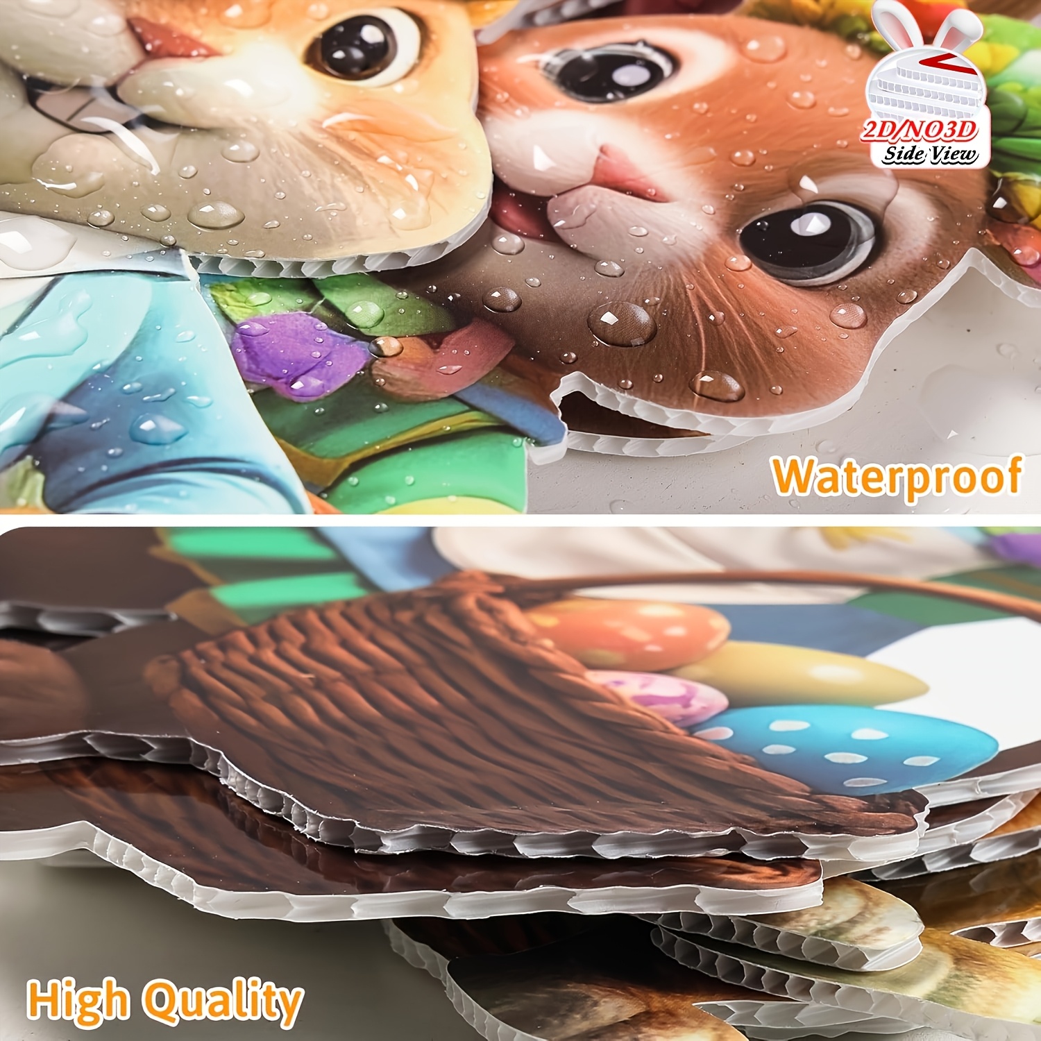 2DFlat, 8pcs Easter Gentleman Rabbit Group Decoration, exquisite shape holding egg basket / carrot rabbit, fashionable dress design outdoor waterproof easy to install props, spring courtyard atmosphere Gentleman Rabbit Group Plaque Decoration - Image 3