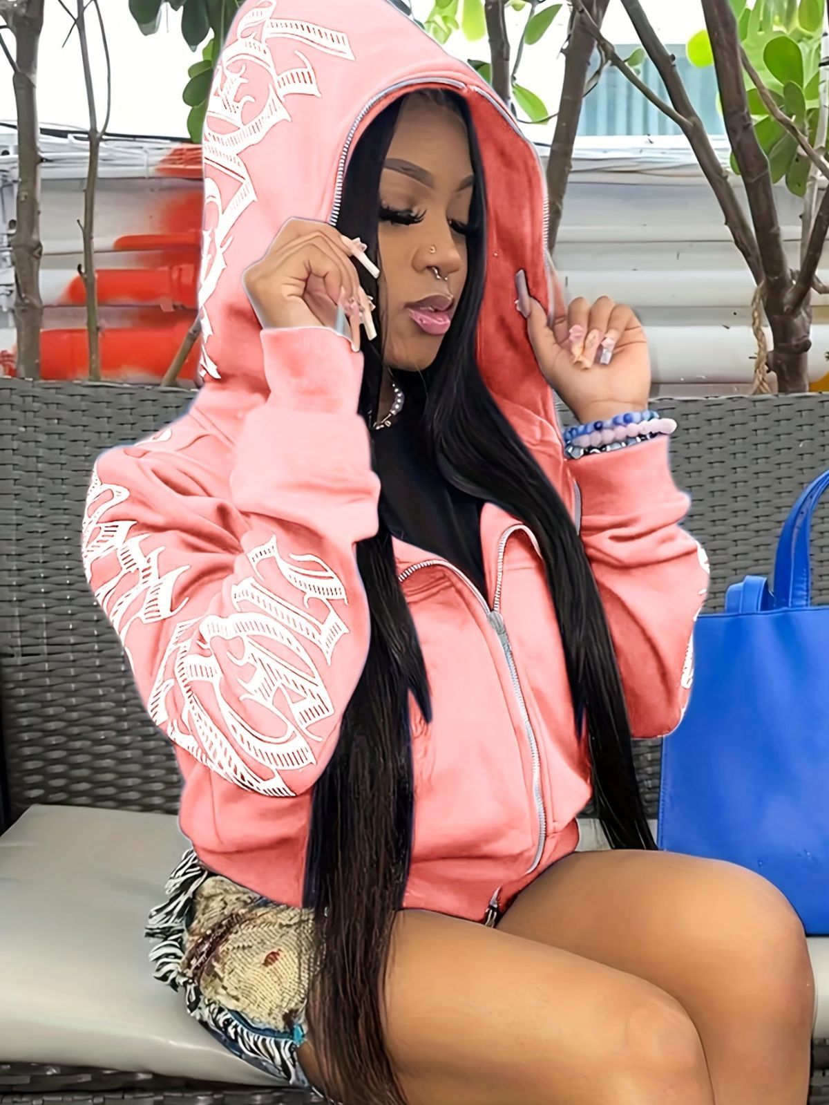 Y2k Hoodie Gothic Streetwear Women'S Zip-Up Jacket Letter Print Hoodie - Red - Size 2XL(AU 2XL/EU54) - Image 6