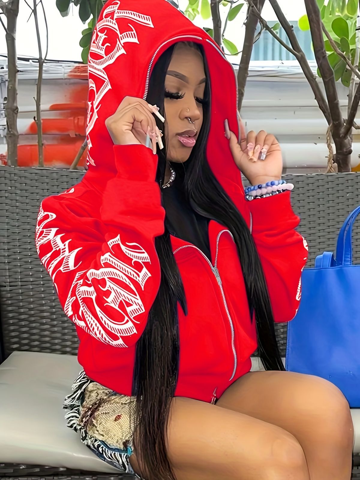 Y2k Hoodie Gothic Streetwear Women'S Zip-Up Jacket Letter Print Hoodie - Red - Size XL(AU XL/EU52) - Image 1