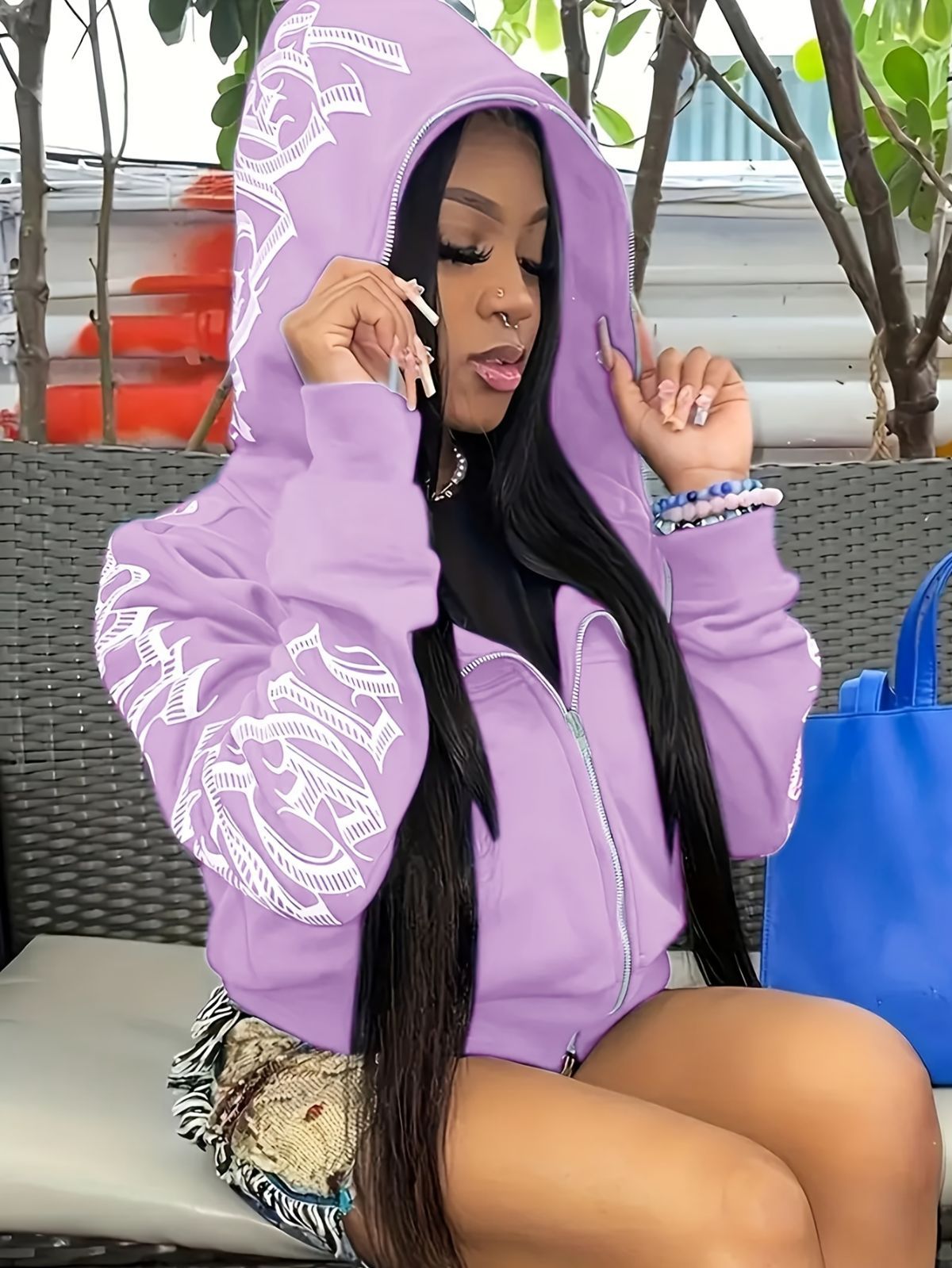 Y2k Hoodie Gothic Streetwear Women'S Zip-Up Jacket Letter Print Hoodie - White - Size XL(AU XL/EU52) - Image 2