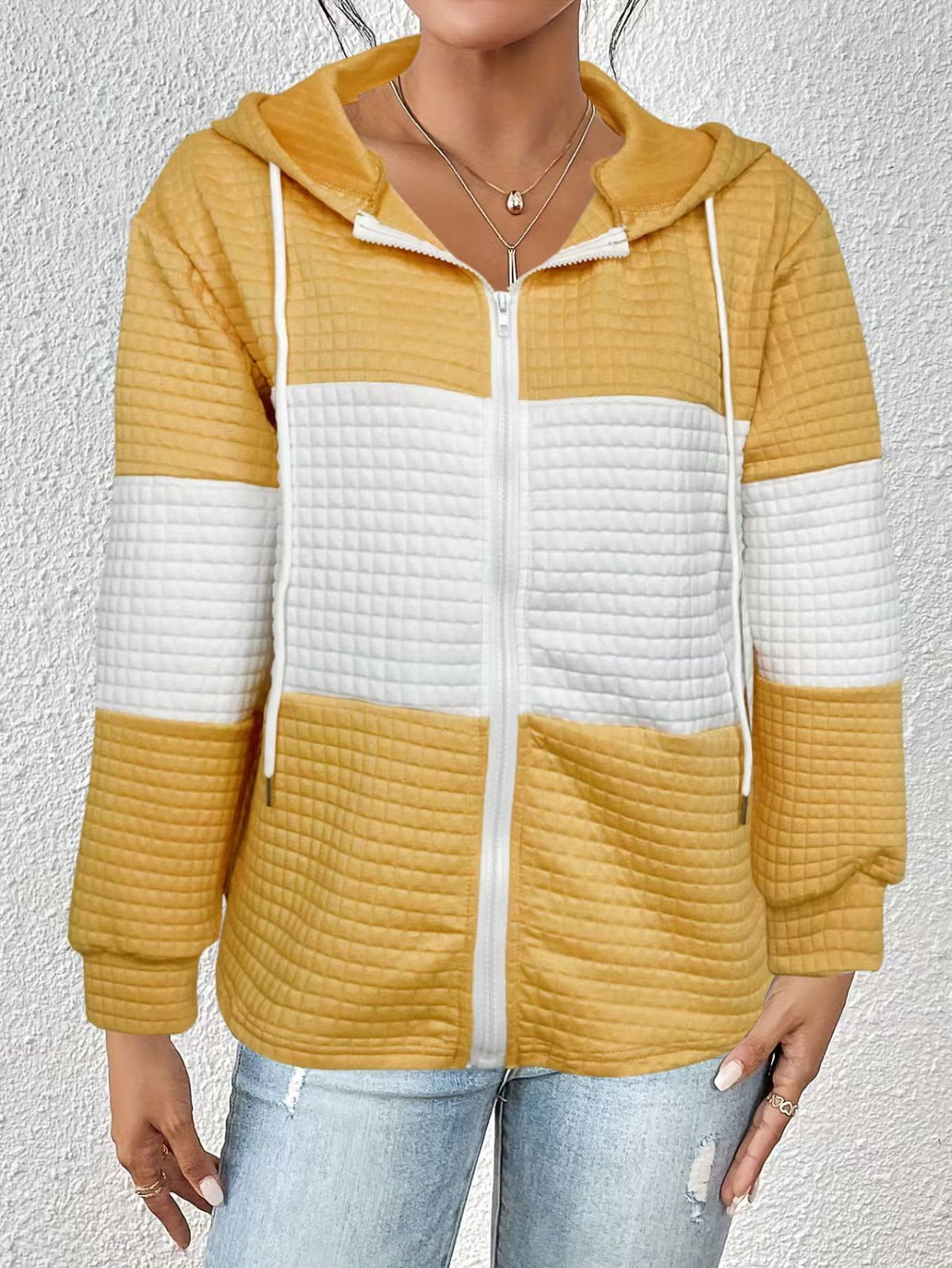 Women'S Hooded Jacket Two-Tone Jacket Drawstring Jacket Casual Jacket Australia - Gray - Size M(AU M/EU48) - Image 5