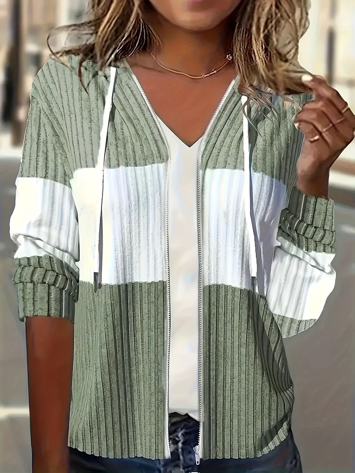 Women'S Hooded Jacket Two-Tone Jacket Drawstring Jacket Casual Jacket Australia - Green - Size 2XL(AU 2XL/EU54) - Image 1