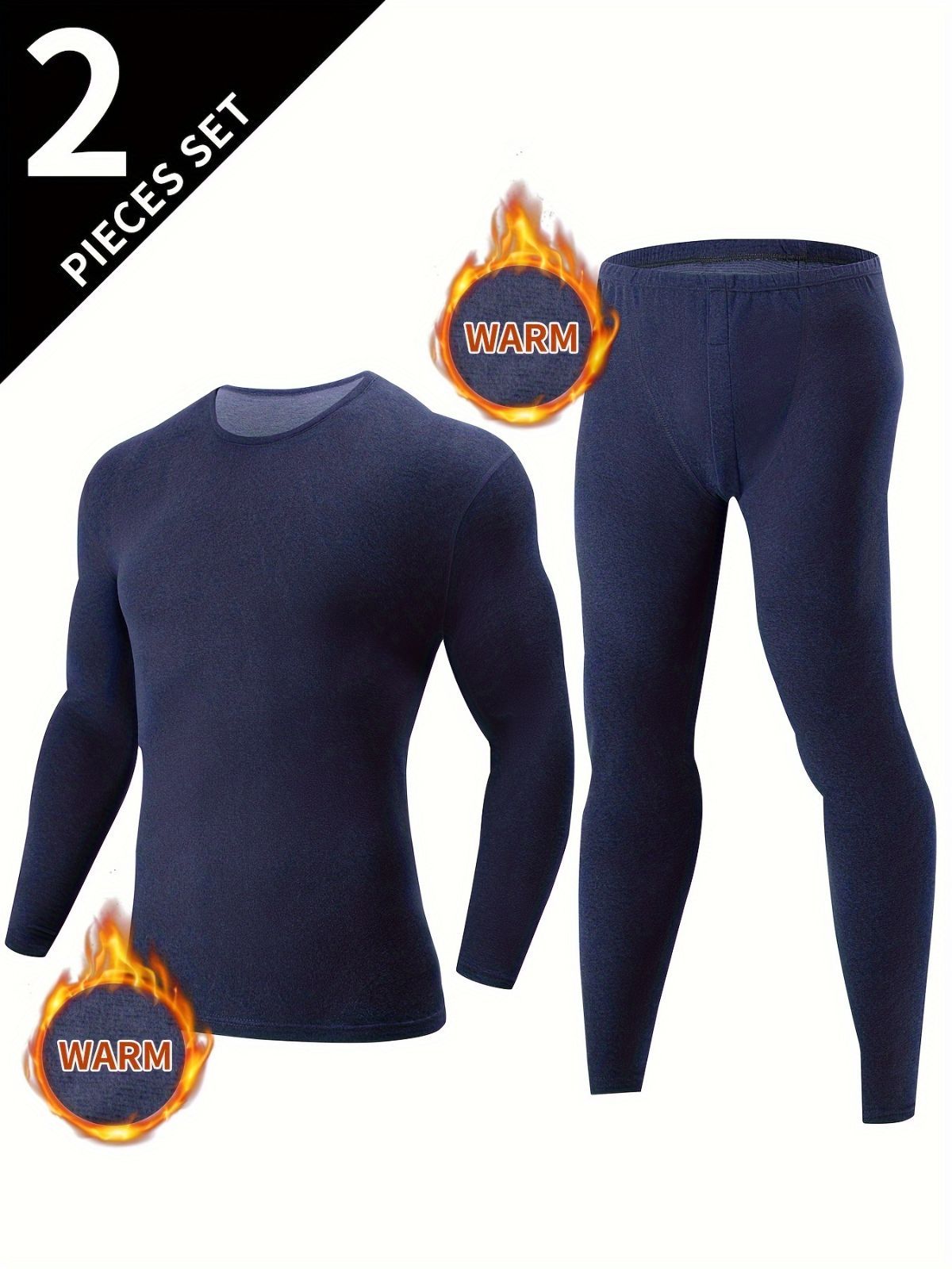Men's Thermal Underwear Set 2-Piece Long Sleeve Top & High-Waist Pants - Beige - Size M(AU M/EU48) - Image 3