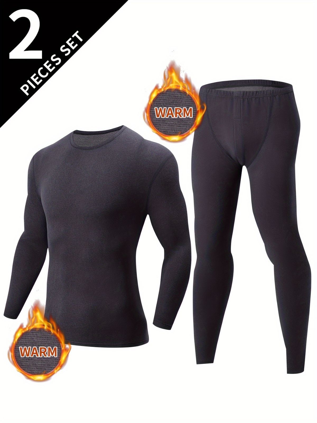 Men's Thermal Underwear Set 2-Piece Long Sleeve Top & High-Waist Pants - Beige - Size S(AU S/EU46) - Image 1