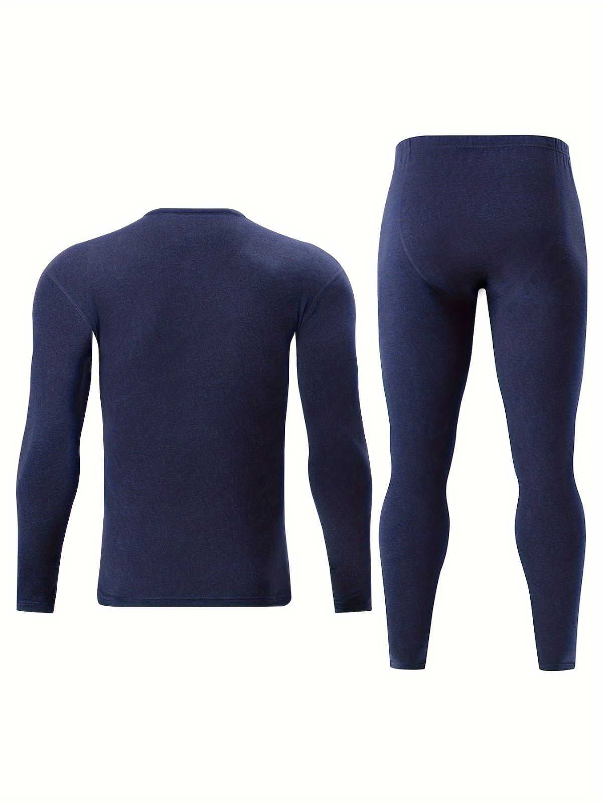 Men's Thermal Underwear Set 2-Piece Long Sleeve Top & High-Waist Pants - Black - Size S(AU S/EU46) - Image 4
