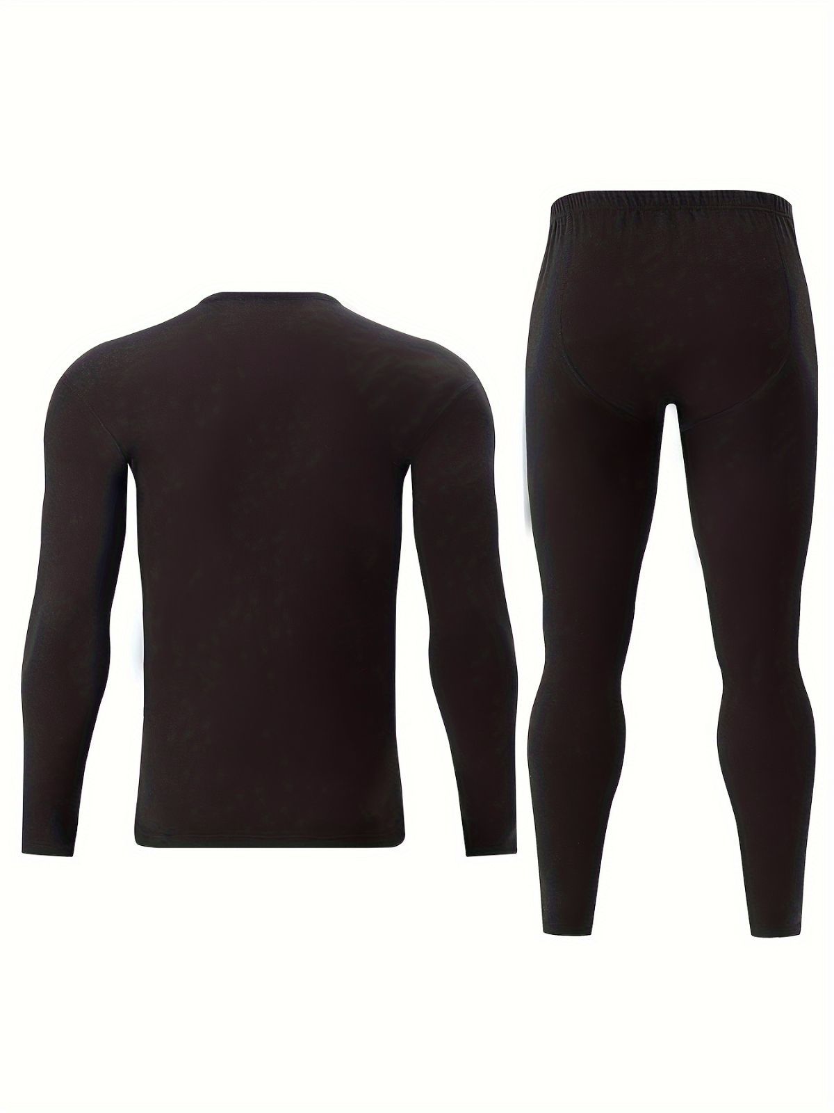 Men's Thermal Underwear Set 2-Piece Long Sleeve Top & High-Waist Pants - Black - Size S(AU S/EU46) - Image 5