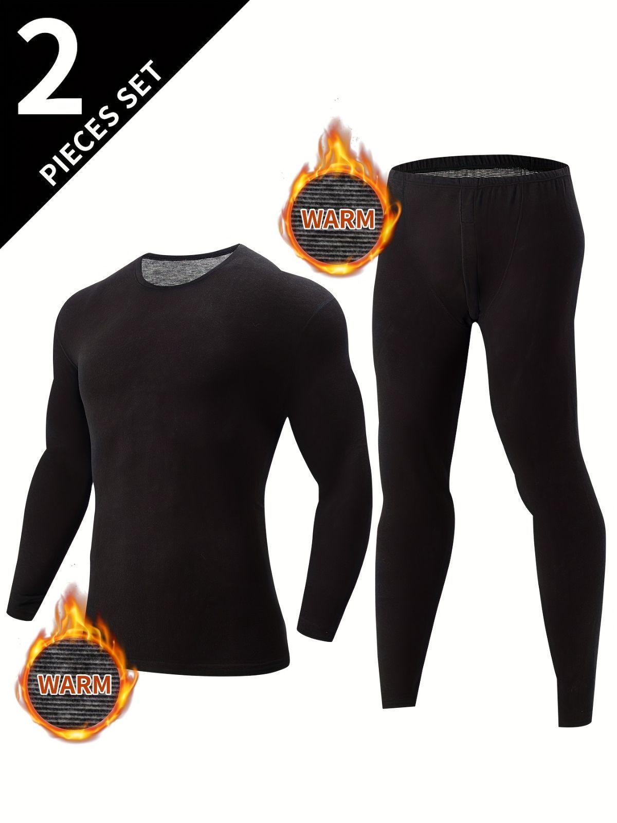 Men's Thermal Underwear Set 2-Piece Long Sleeve Top & High-Waist Pants - Blue - Size XL(AU XL/EU52) - Image 2
