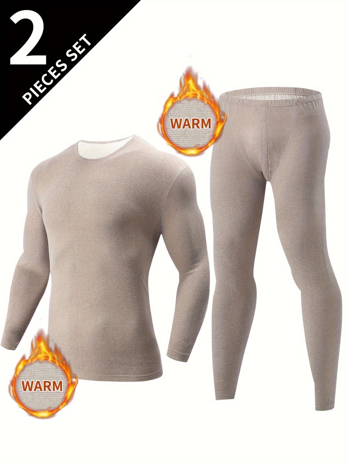 Men's Thermal Underwear Set 2-Piece Long Sleeve Top & High-Waist Pants - Gray - Size S(AU S/EU46) - Image 6