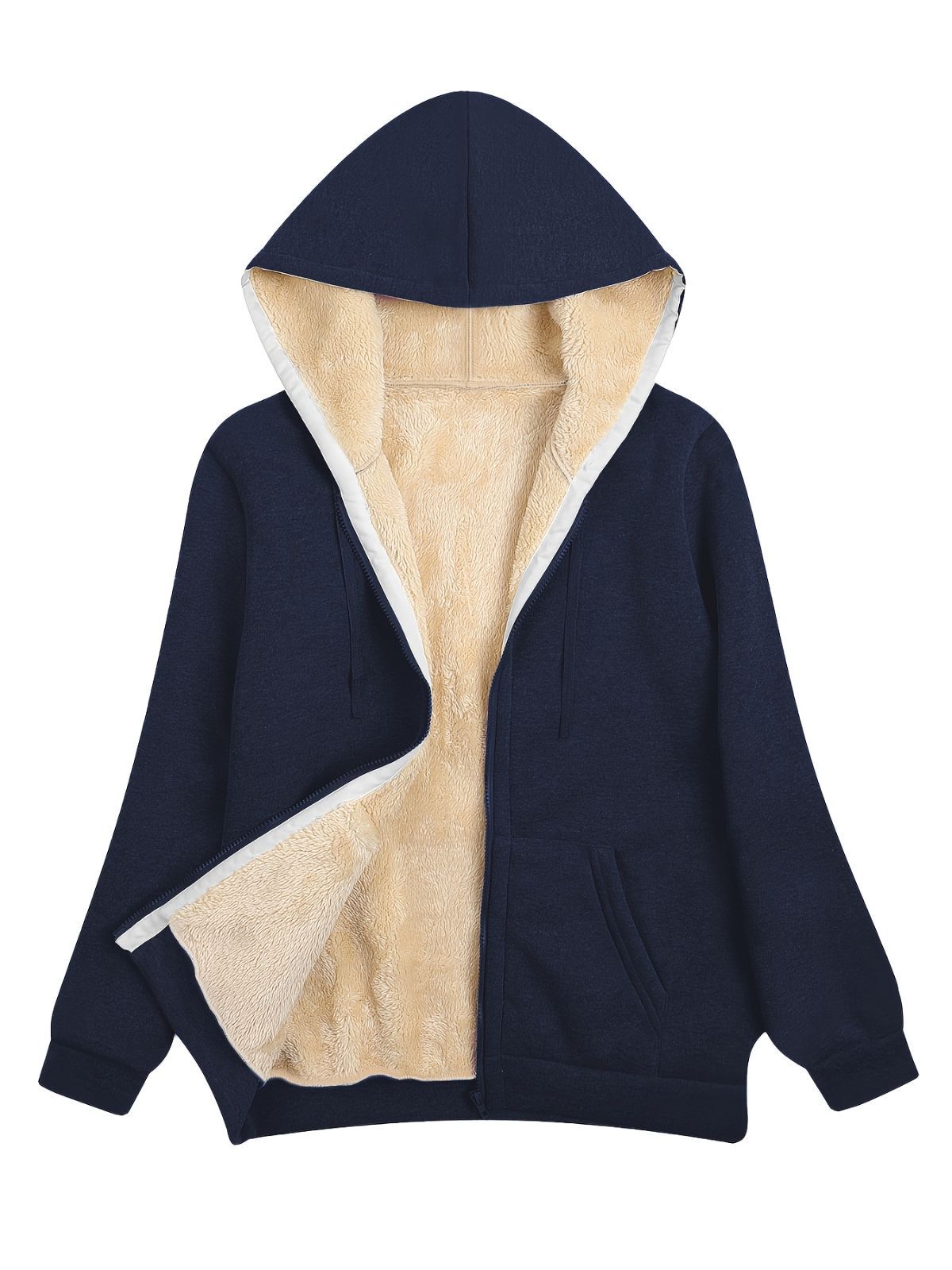 Fleece-Lined Hooded Jacket Women'S Winter Jacket Autumn Winter Coat Hooded - Khaki - Size XL(AU XL/EU52) - Image 7