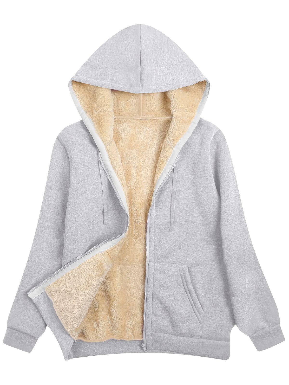 Fleece-Lined Hooded Jacket Women'S Winter Jacket Autumn Winter Coat Hooded - Dark Gray - Size L(AU L/EU50) - Image 6