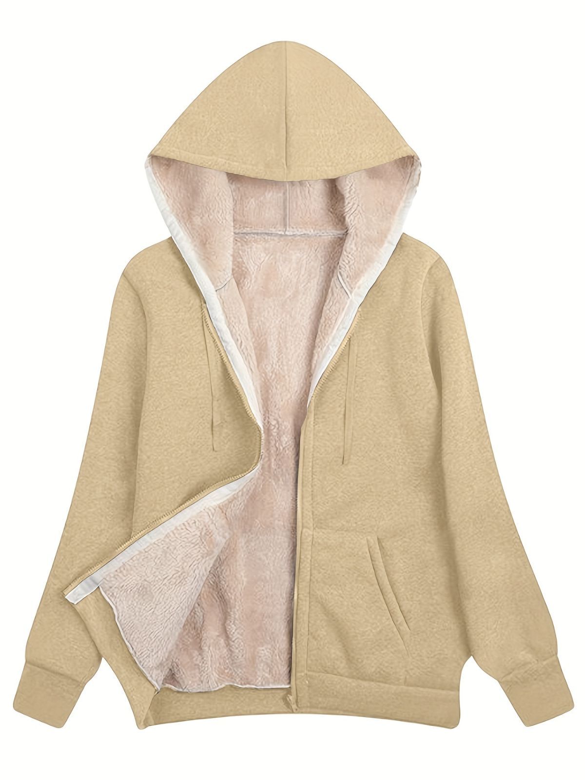 Fleece-Lined Hooded Jacket Women'S Winter Jacket Autumn Winter Coat Hooded - Burgundy - Size XL(AU XL/EU52) - Image 4