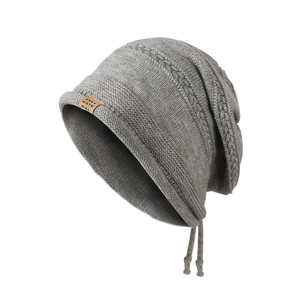 1PCS women's and men's new autumn and winter sheep wool material pure color knitted stackable hat drawstring adjustable cap hoodless hat warm hat cold hat wheat ear embroidery fashionable and versatile model - Coffee - Size XL(AU XL/EU52) - Image 3