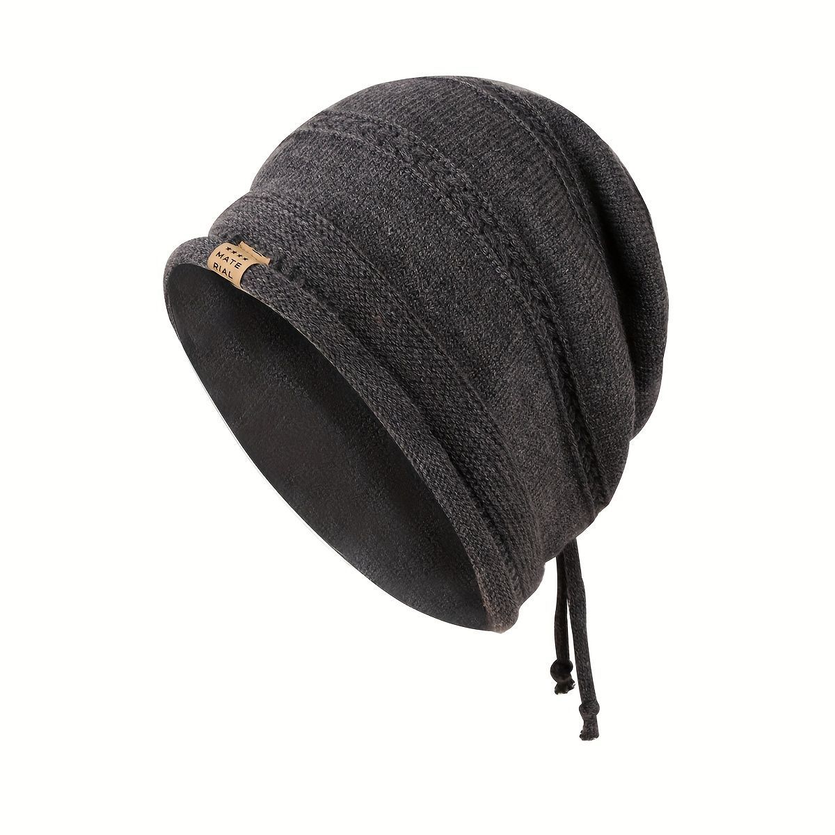 1PCS women's and men's new autumn and winter sheep wool material pure color knitted stackable hat drawstring adjustable cap hoodless hat warm hat cold hat wheat ear embroidery fashionable and versatile model - 浅灰（Light gray） - Size XL(AU XL/EU52) - Image 4