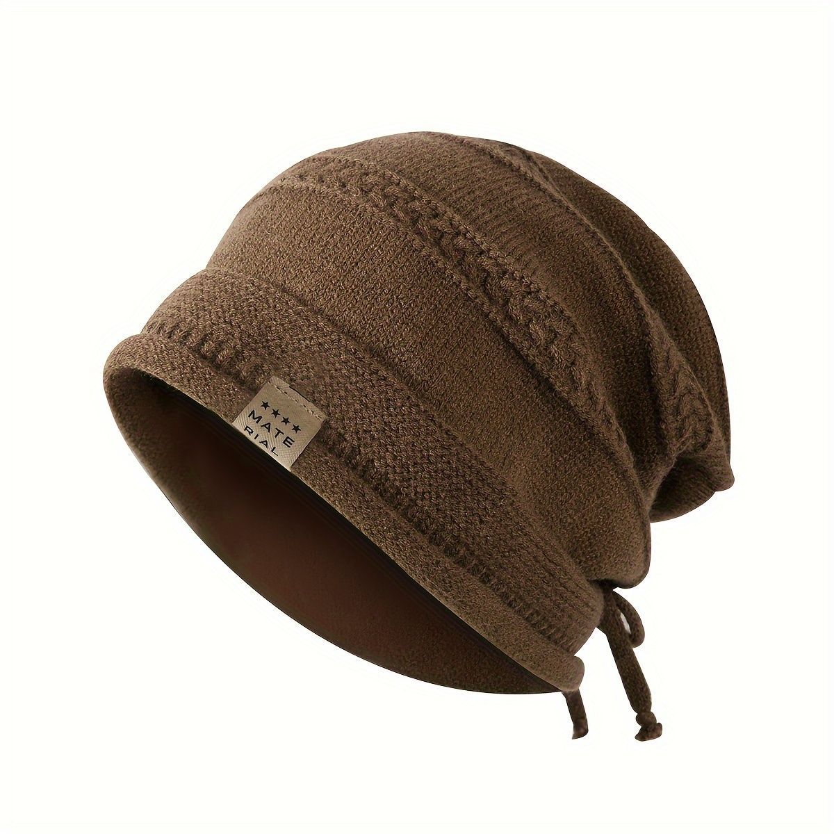 1PCS women's and men's new autumn and winter sheep wool material pure color knitted stackable hat drawstring adjustable cap hoodless hat warm hat cold hat wheat ear embroidery fashionable and versatile model - White - Size XL(AU XL/EU52) - Image 6