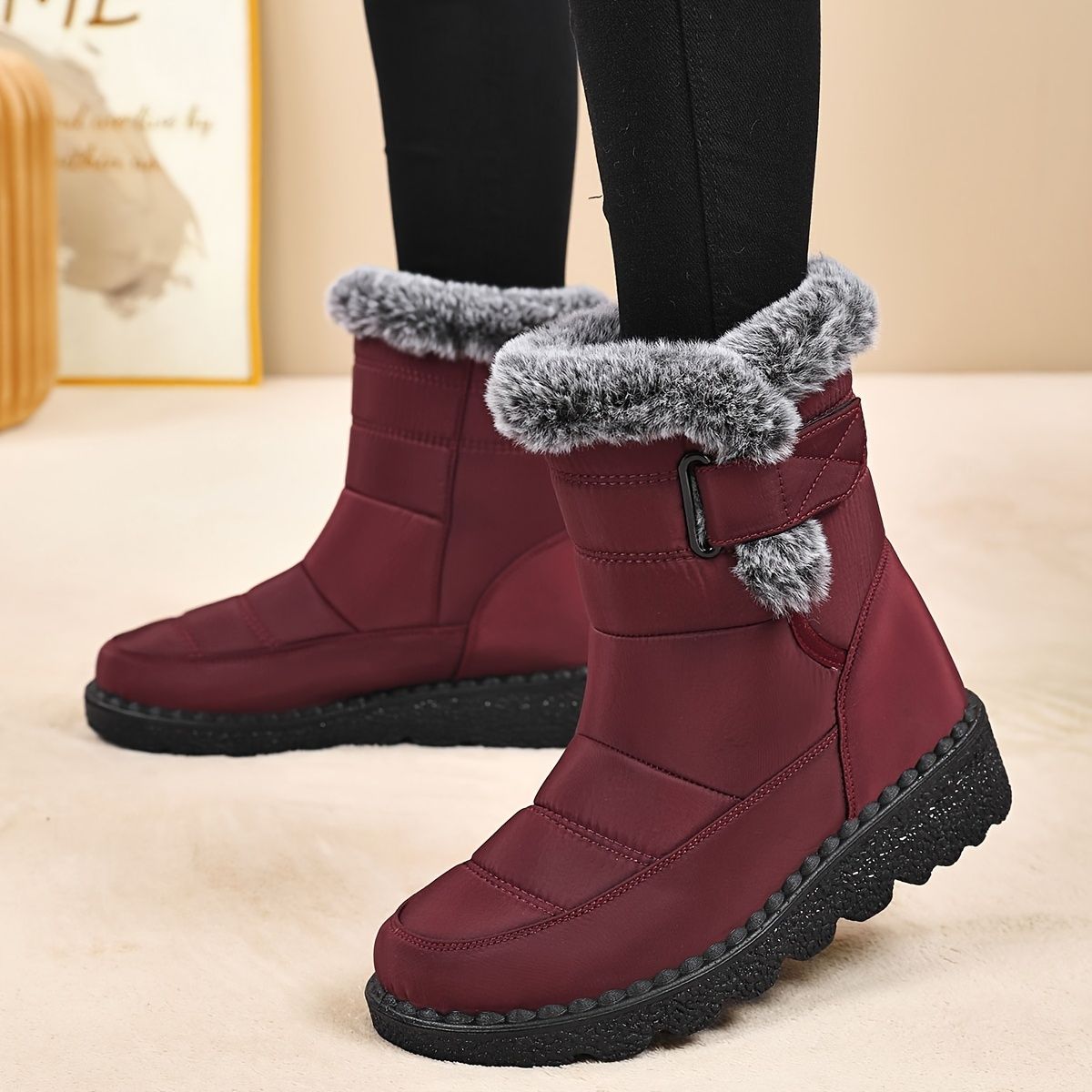 Women's Faux-Fur Trimmed Snow Boots - Yellow - Size 8(AU8/EU36) - Image 8