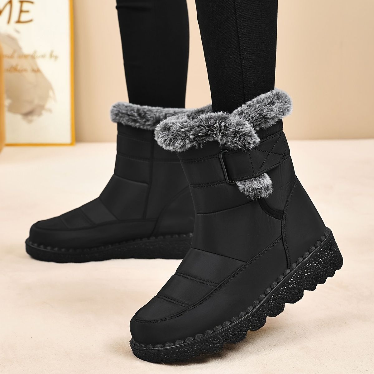 Women's Faux-Fur Trimmed Snow Boots - Black - Size 8(AU8/EU36) - Image 1