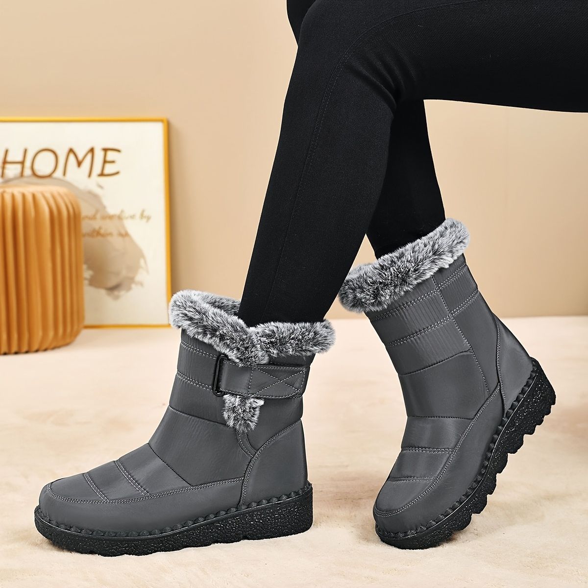 Women's Faux-Fur Trimmed Snow Boots - Black - Size 8(AU8/EU36) - Image 2