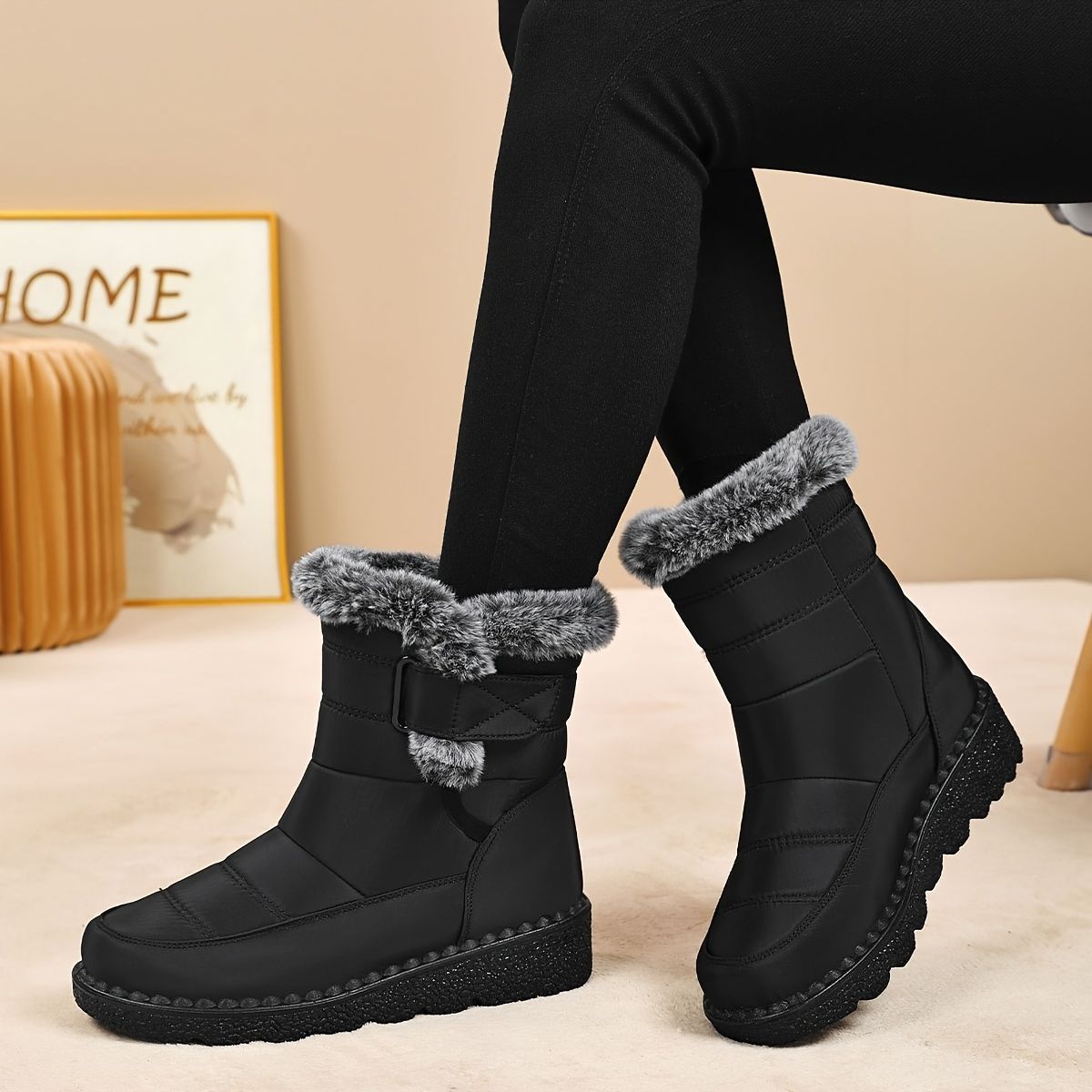 Women's Faux-Fur Trimmed Snow Boots - Black - Size 8(AU8/EU36) - Image 3