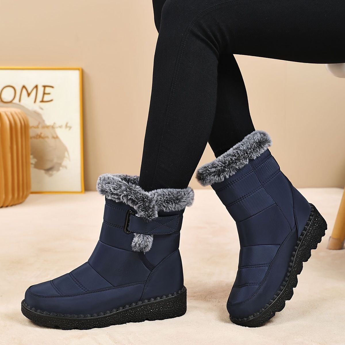 Women's Faux-Fur Trimmed Snow Boots - Black - Size 8(AU8/EU36) - Image 4