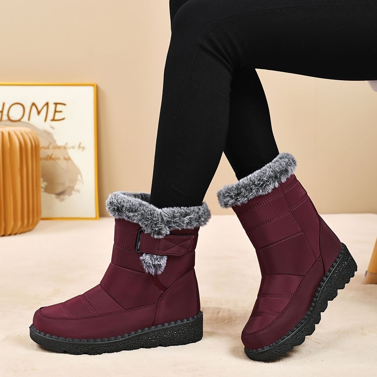 Women's Faux-Fur Trimmed Snow Boots - Black - Size 8(AU8/EU36) - Image 8