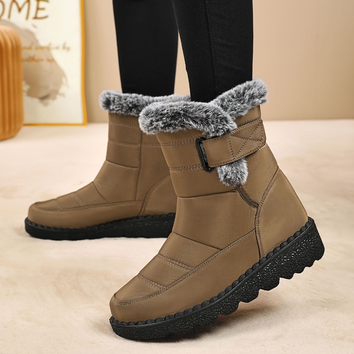 Women's Faux-Fur Trimmed Snow Boots - Coffee - Size 8(AU8/EU36) - Image 1