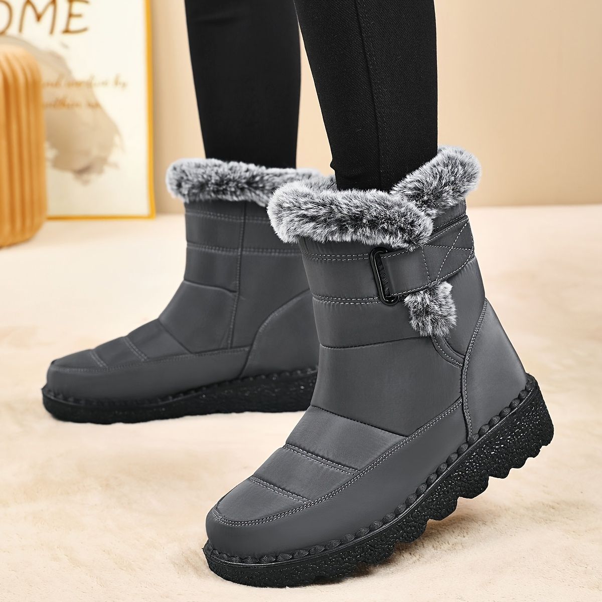 Women's Faux-Fur Trimmed Snow Boots - Coffee - Size 8(AU8/EU36) - Image 6