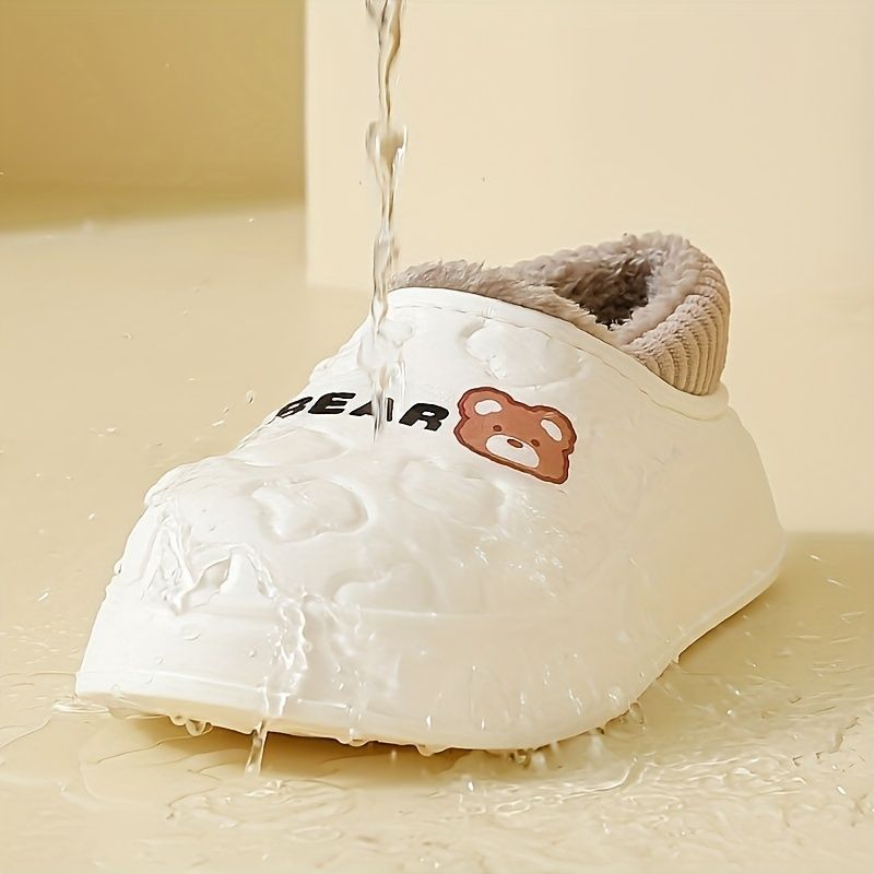 Women's Bear-Patterned Thick Sole Cotton Slippers - Beige - Size 10(AU10/EU41) - Image 2