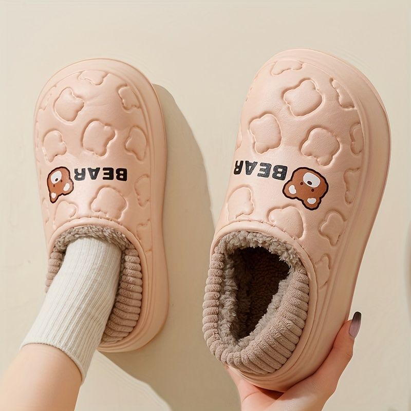 Women's Bear-Patterned Thick Sole Cotton Slippers - Black - Size 8(AU8/EU39) - Image 3