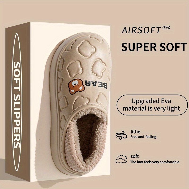 Women's Bear-Patterned Thick Sole Cotton Slippers - White - Size 6(AU6/EU37) - Image 8
