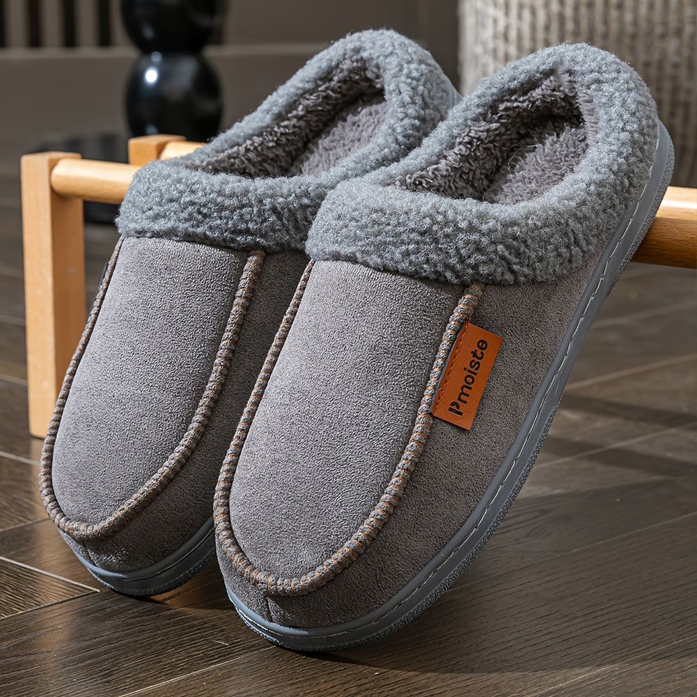 Men's Suede Slippers with Fleece Trim - Gray - Size 8(AU8/EU41) - Image 4