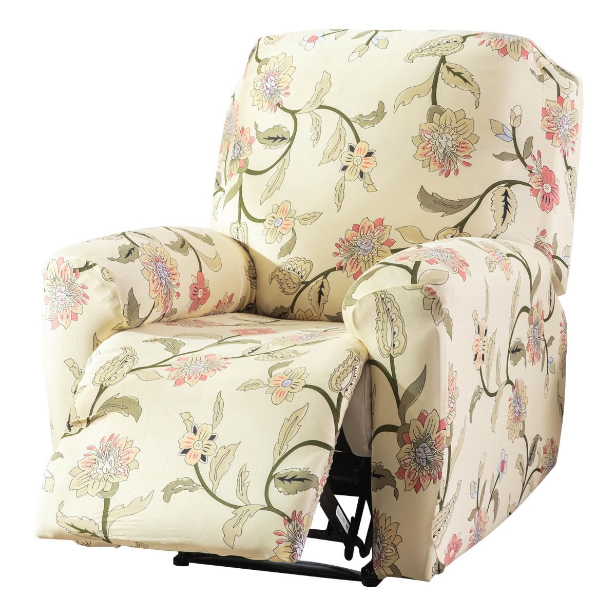Recliner Cover Anti Scratch Lazy Recliner Chair Cover Protective Stretching Printed Reclining Chair Cover Sofa Slipcovers Convenient Elastic Reclining Chair Slipcover for Home - Beige - Size One-seater - Image 1