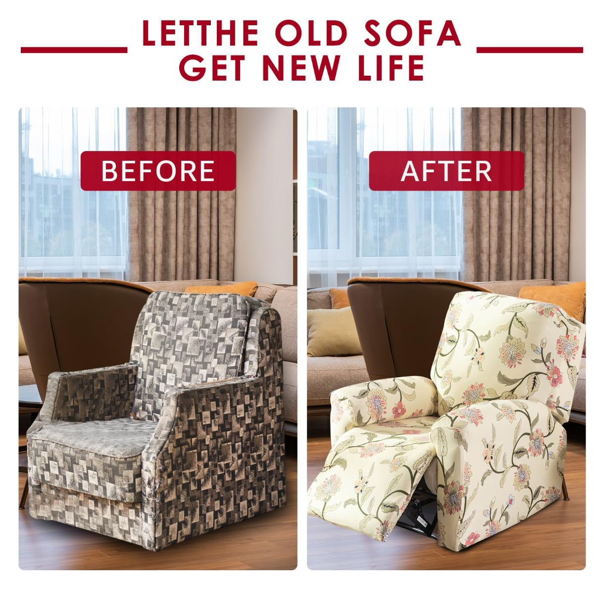 Recliner Cover Anti Scratch Lazy Recliner Chair Cover Protective Stretching Printed Reclining Chair Cover Sofa Slipcovers Convenient Elastic Reclining Chair Slipcover for Home - Gray - Size Three-seater - Image 6