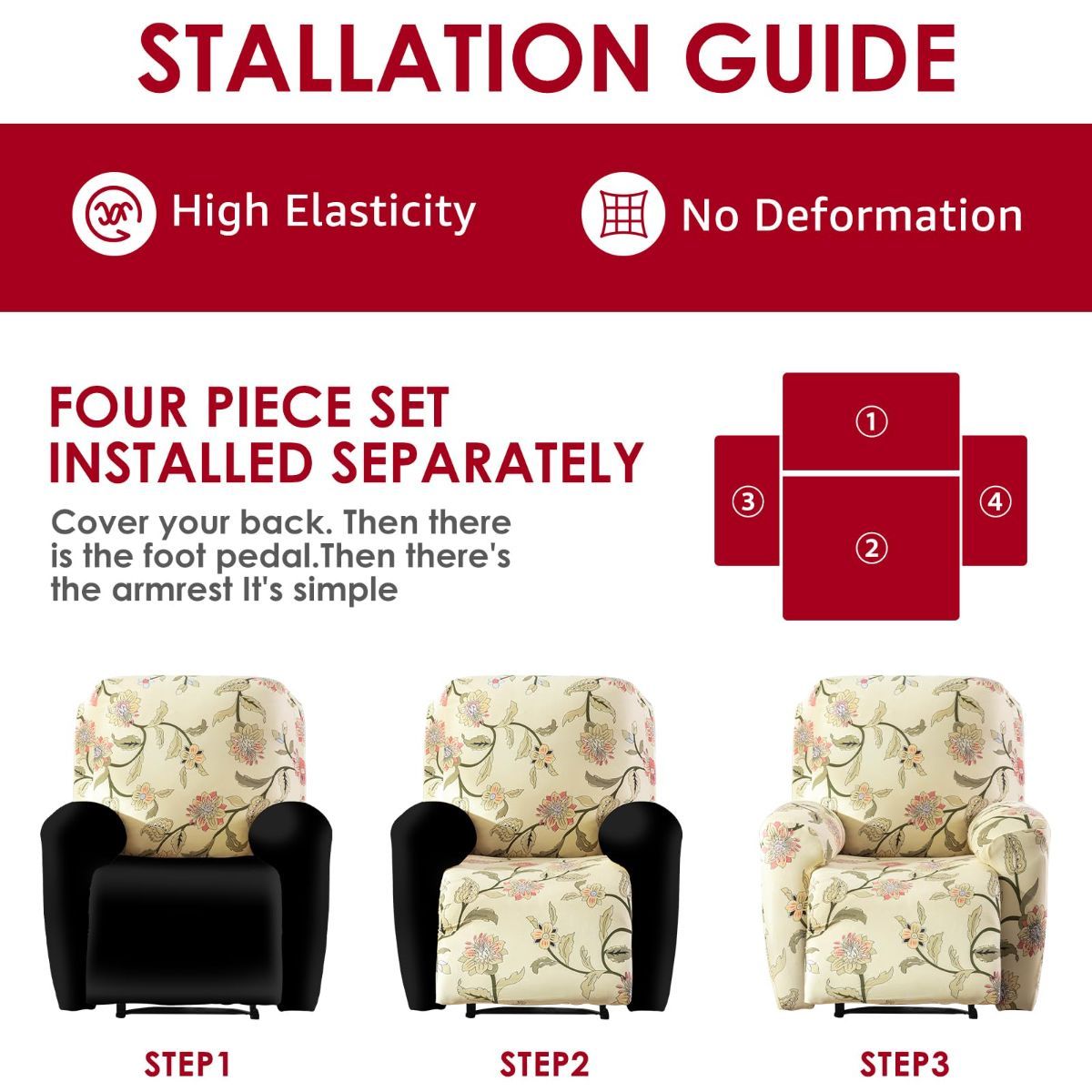 Recliner Cover Anti Scratch Lazy Recliner Chair Cover Protective Stretching Printed Reclining Chair Cover Sofa Slipcovers Convenient Elastic Reclining Chair Slipcover for Home - Turquoise - Size One-seater - Image 4