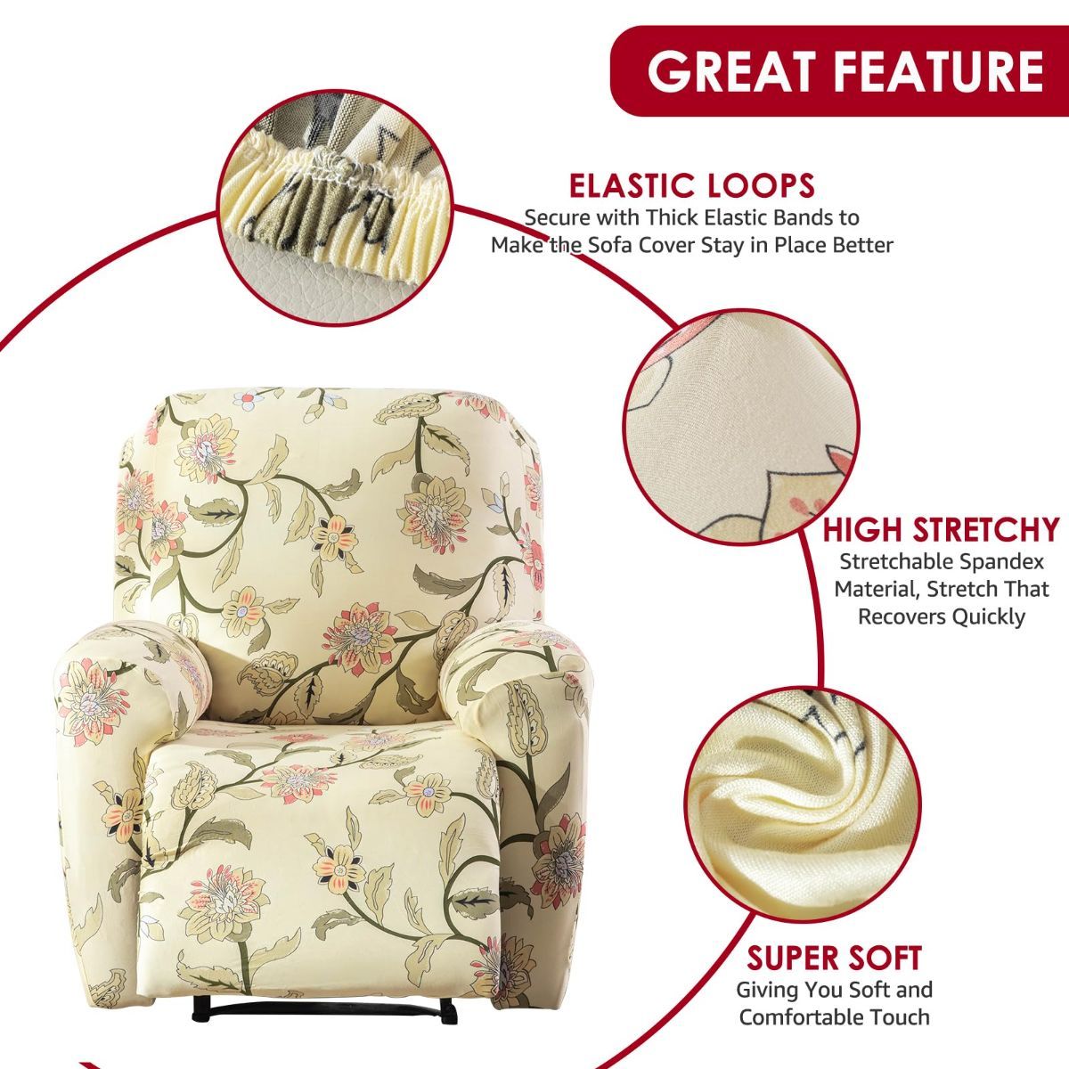 Recliner Cover Anti Scratch Lazy Recliner Chair Cover Protective Stretching Printed Reclining Chair Cover Sofa Slipcovers Convenient Elastic Reclining Chair Slipcover for Home - Turquoise - Size Three-seater - Image 5