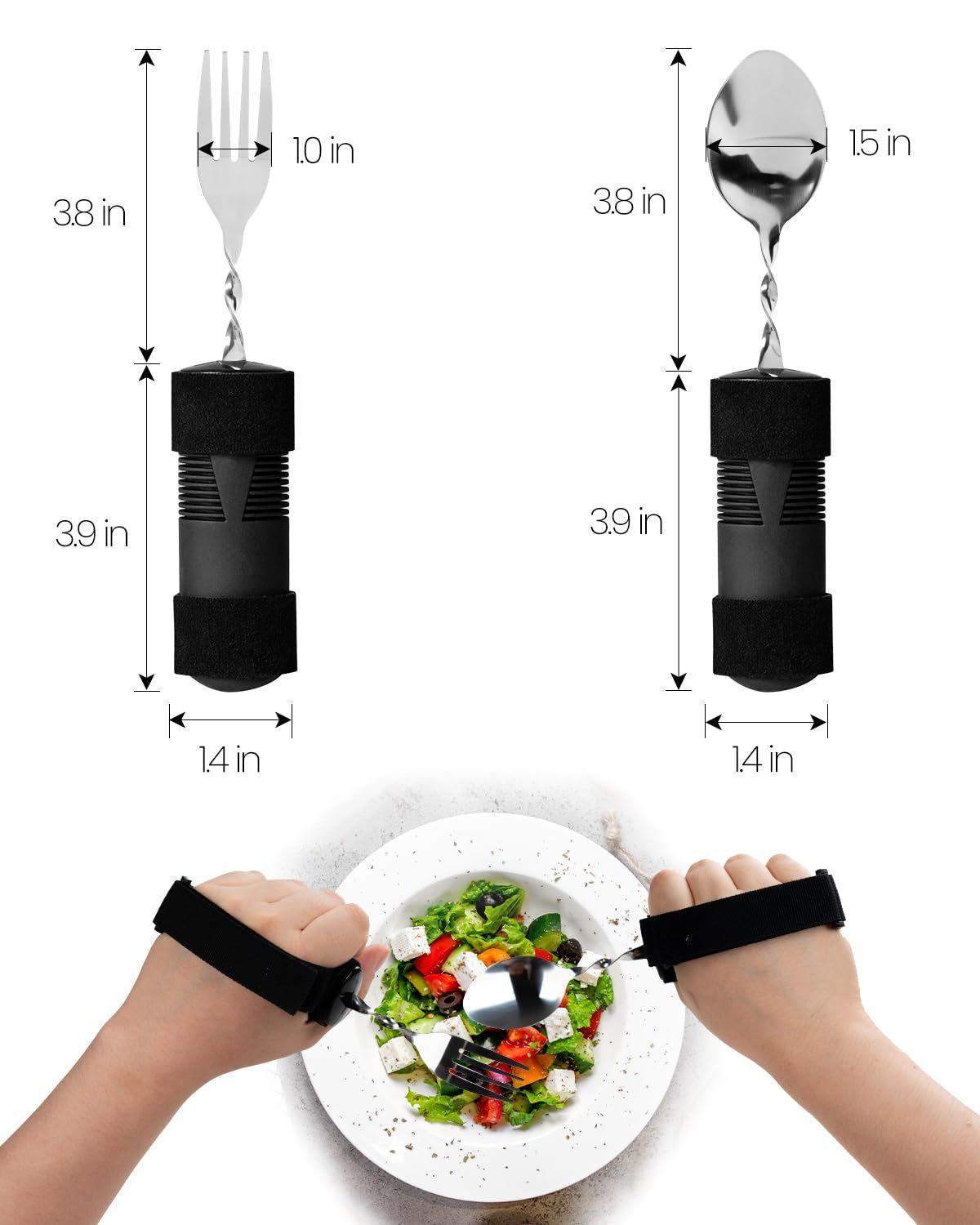 Bendable Adaptive Utensils for Elderly, Disabled People, Parkinson’s, Arthritis, Hand Tremors, Weak Hand Grip & Handicapped, Arthritic Hands-Non Slip Handles - Black - Size 2 Pack - Image 3