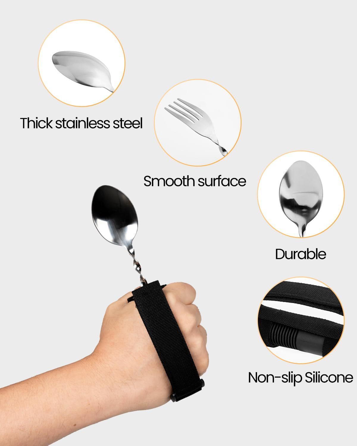 Bendable Adaptive Utensils for Elderly, Disabled People, Parkinson’s, Arthritis, Hand Tremors, Weak Hand Grip & Handicapped, Arthritic Hands-Non Slip Handles - Black - Size 2 Pack - Image 4