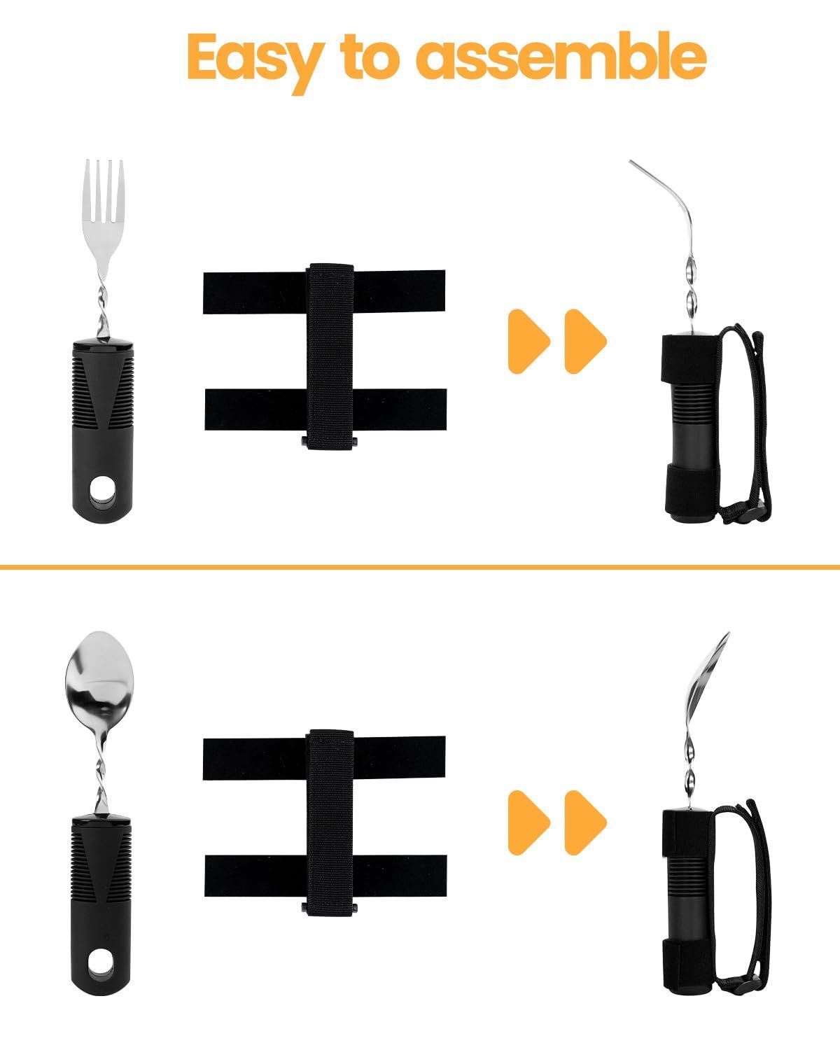 Bendable Adaptive Utensils for Elderly, Disabled People, Parkinson’s, Arthritis, Hand Tremors, Weak Hand Grip & Handicapped, Arthritic Hands-Non Slip Handles - Black - Size 2 Pack - Image 5