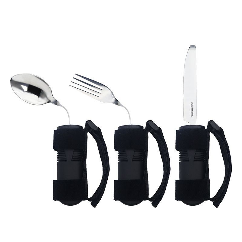 Bendable Adaptive Utensils for Elderly, Disabled People, Parkinson’s, Arthritis, Hand Tremors, Weak Hand Grip & Handicapped, Arthritic Hands-Non Slip Handles - Black - Size 3 Pack - Image 1