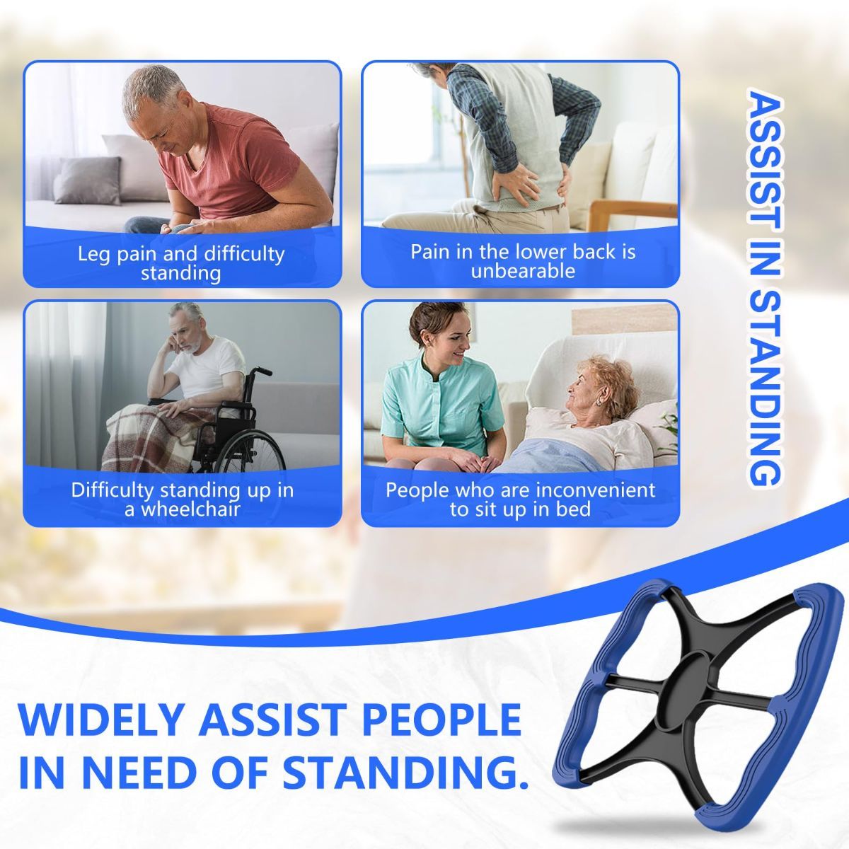 Lift Assist for Elderly,Aids for Disabled and Elderly with No-Slip Grip Handles,Standing Aids & Supports to Transfer Elderly, Senior, Bariatric, Patient Or Disabled,As Seen On Tv - Blue - Size 9.6in - Image 3