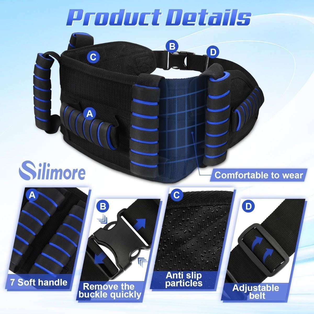 Gait Belt for Seniors with 7 Handles & Quick-Release Buckle | Gate belts medical for elderly, Gait Belt for Physical Therapy, Caregiver Assistance, Standing Support, Patient Transfer Belt - Image 3