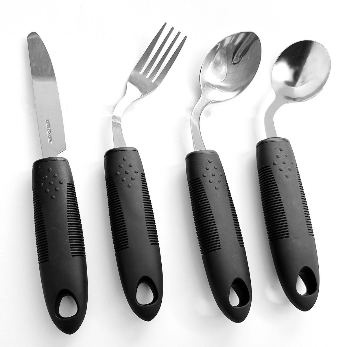 Weighted Adaptive Utensils, 4Pcs Weighted Utensils for Hand Tremors, 45°Angled Parkinsons Utensils for Elderly, 3.5oz Weighted Built Up Utensils for Adults, Disabled, Parkinson - Black - Size Left-Handed - Image 1