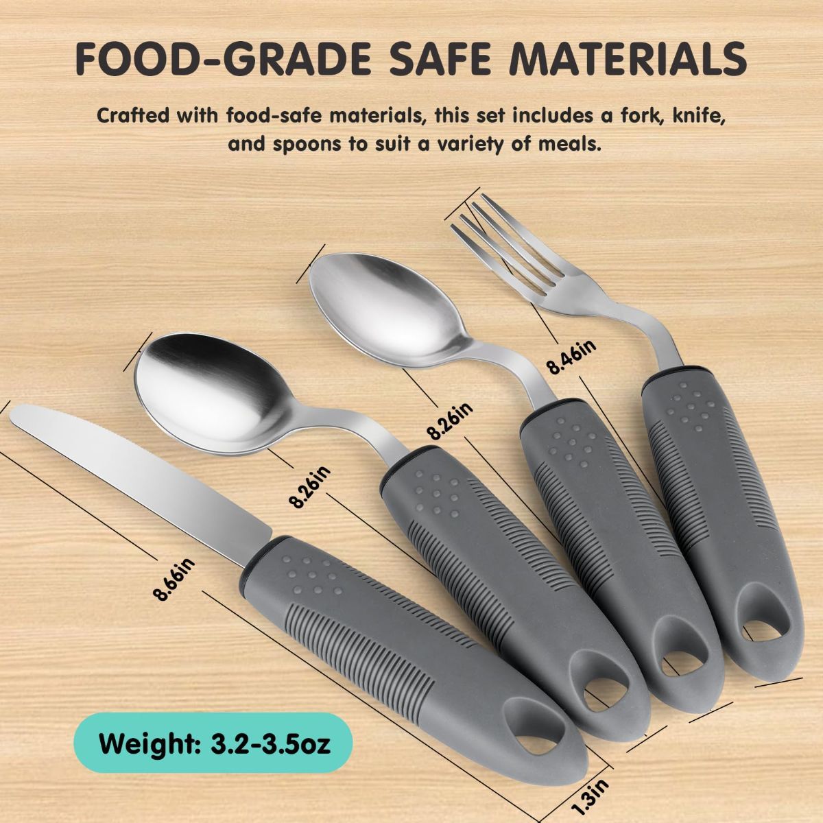 Weighted Adaptive Utensils, 4Pcs Weighted Utensils for Hand Tremors, 45°Angled Parkinsons Utensils for Elderly, 3.5oz Weighted Built Up Utensils for Adults, Disabled, Parkinson - Gray - Size Left-Handed - Image 7
